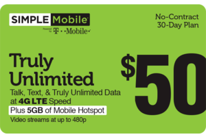 Simple Mobile $50 Prepaid Phone Card (e-delivery)