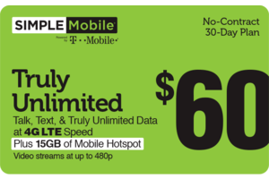 Simple Mobile $60 Prepaid Phone Card (e-delivery)
